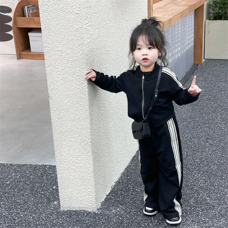 Ensembles décontractés à la mode pour filles, costumes de sport pour enfants, veste à manches longue