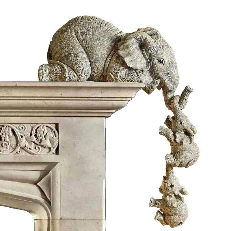 Figurines d'éléphant mignonnes, 3 pièces/ensemble, tenant bébé éléphant, artisanat en résine, ameubl