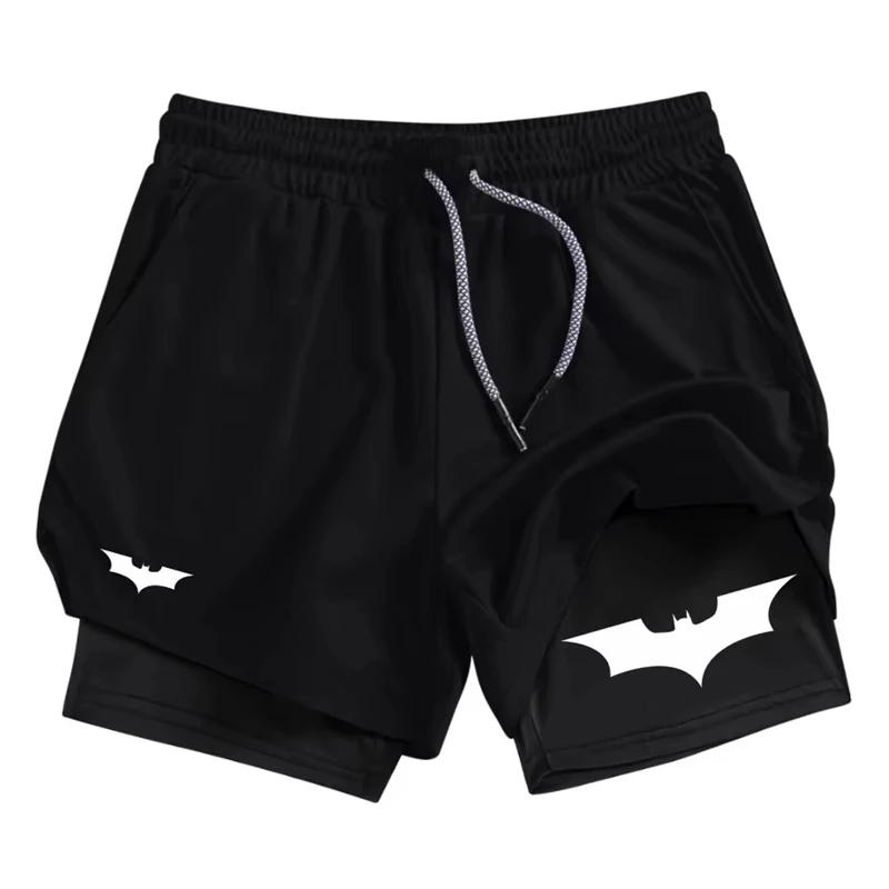 Short de performance 2 en 1 imprimé chauve-souris pour hommes - Respirant et à séchage rapide pour l'entraînement
