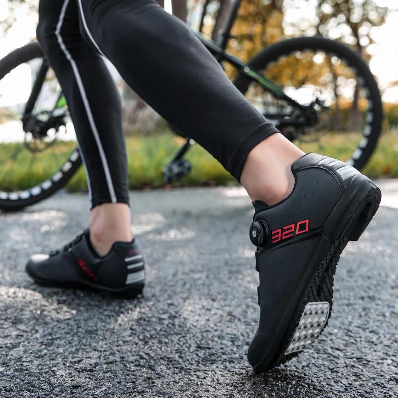 Chaussures de cyclisme professionnelles semelle extérieure en caoutchouc bouton boucle chaussures vt