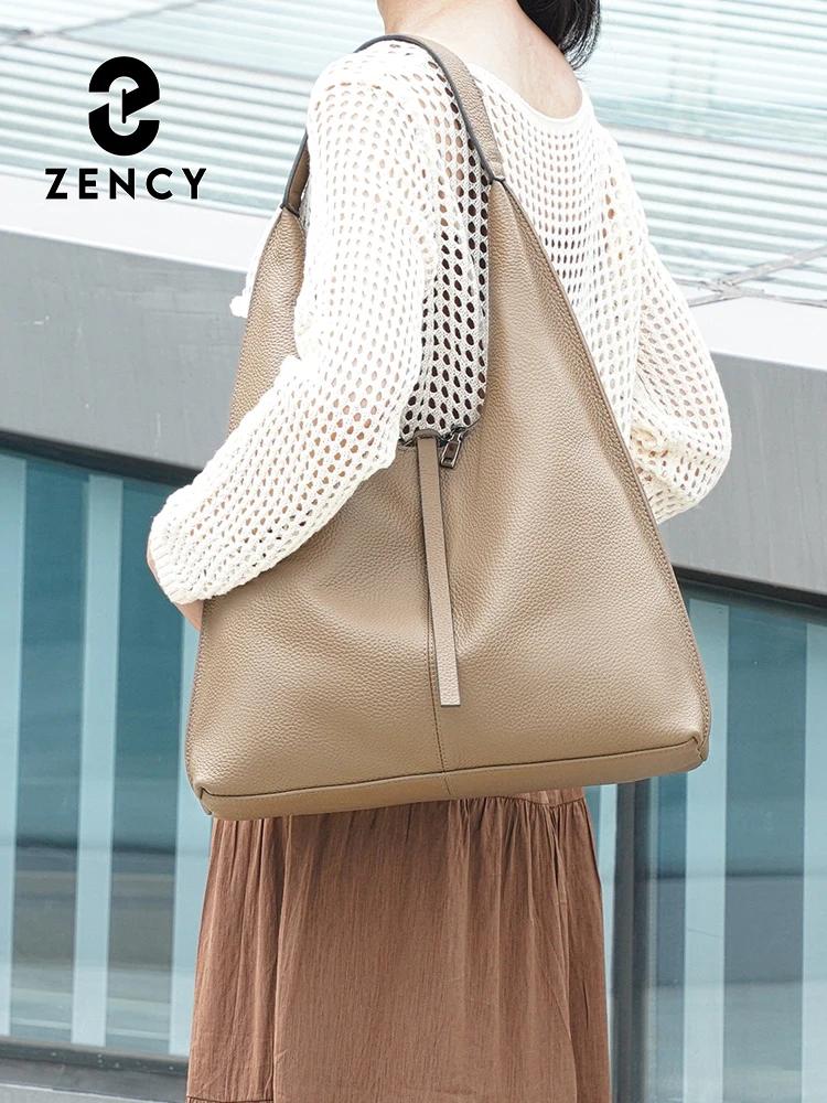 Zency – sac Hobo à bandoulière en cuir véritable pour femme, sac de Shopping de grande capacité en c