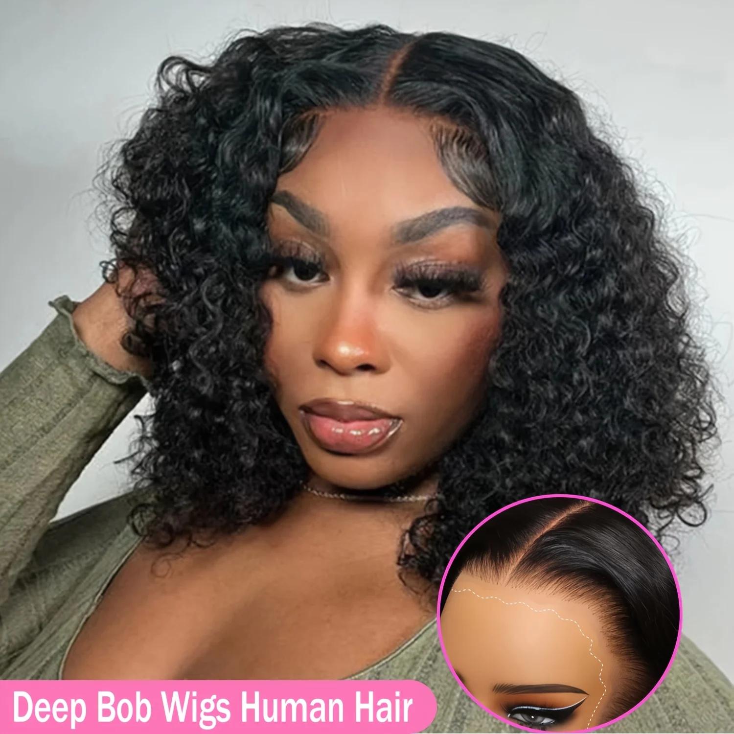 Perruque de cheveux humains bouclés 13x4 style birman Deep Wave, sans colle, effet mouillé et ondulé