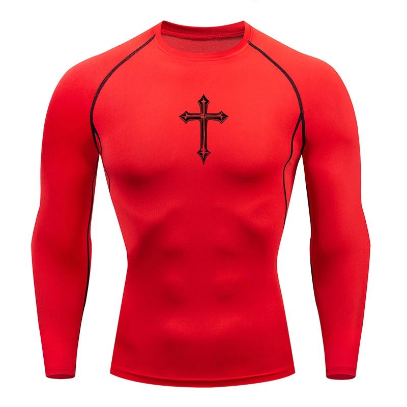 Chemise de compression à imprimé croisé pour hommes, t-shirt athlétique chrétien, hauts d'entraîneme