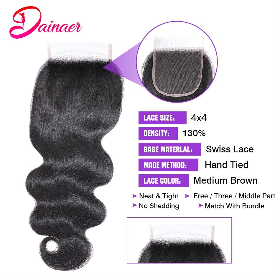 Perruque Lace Closure Wig indienne Remy, cheveux naturels, Body Wave, 4x4, 12-22 pouces