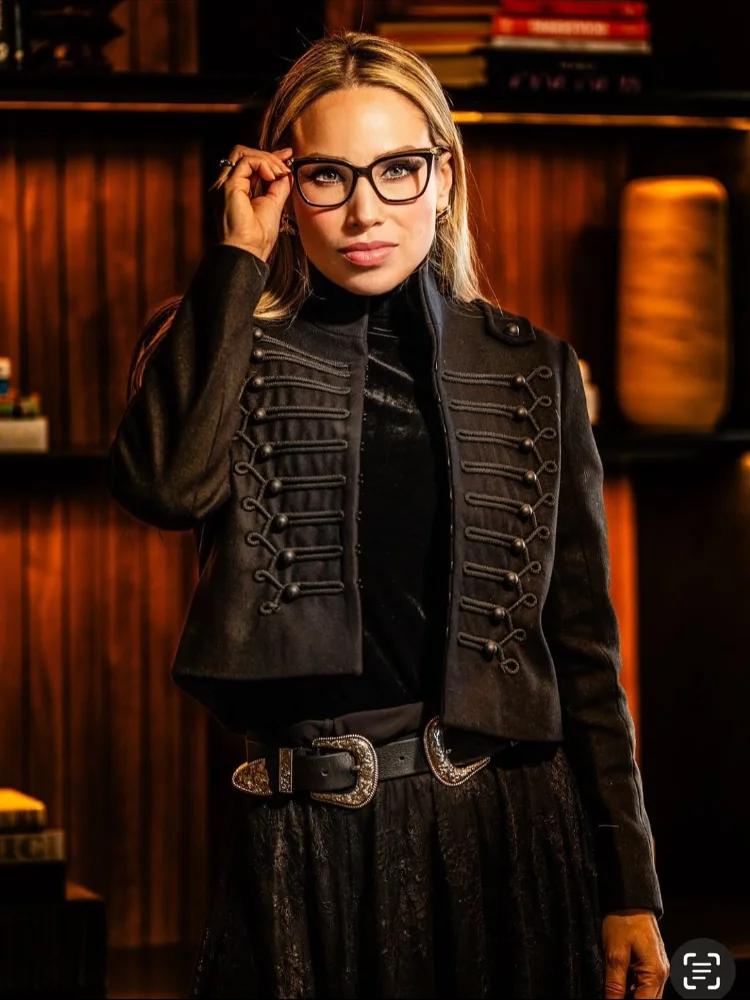 Veste Napoléon Chic pour Femme à Manches Longues, Col Montant et Boutons Cachés – Manteau Féminin Te