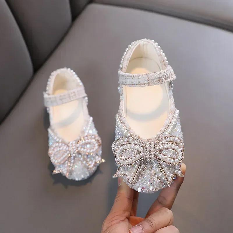 Sandales pour filles, mode, paillettes, strass, nœud, chaussures de princesse pour bébé fille, sanda