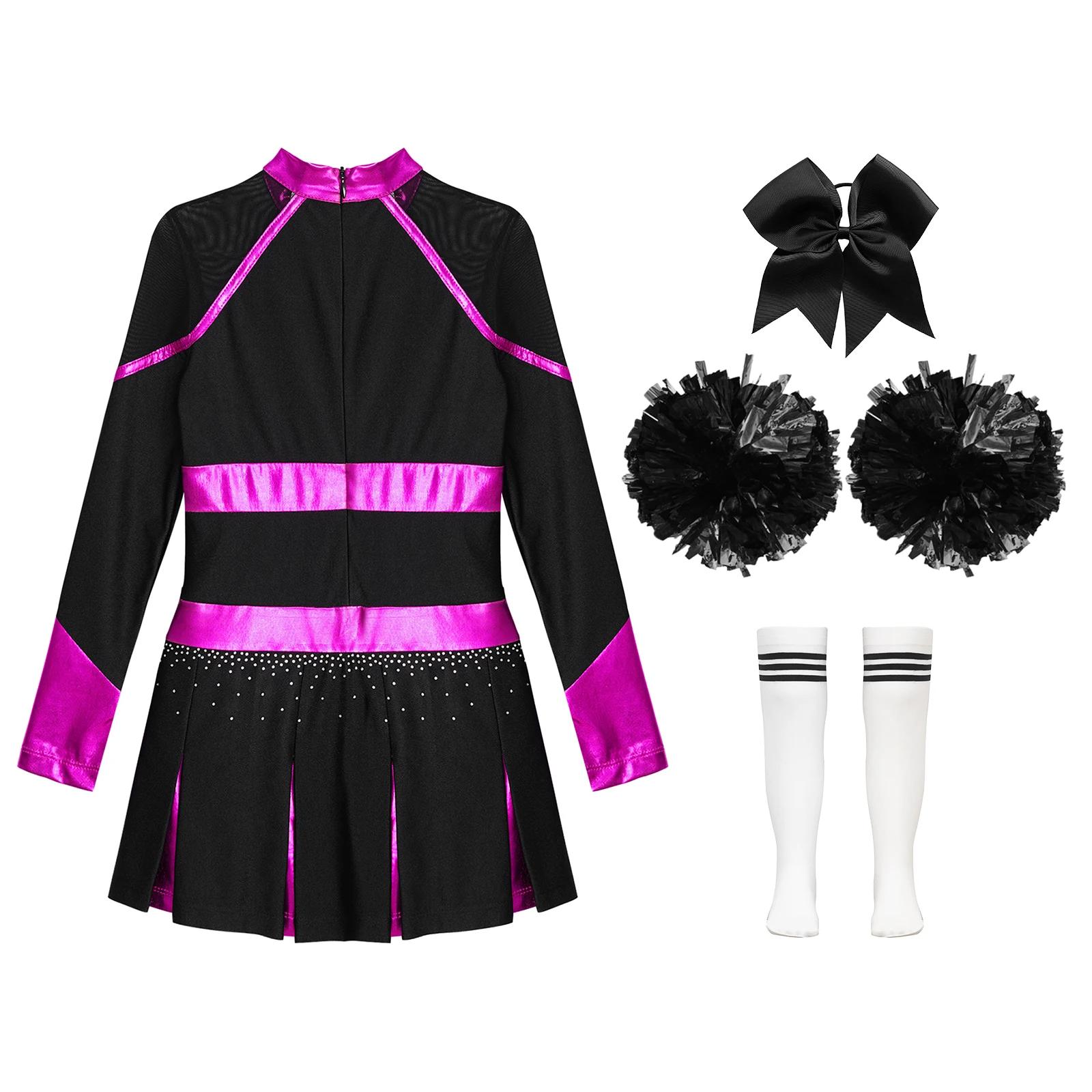 Costume de Cheer Leader pour filles, uniforme de pom-pom girl d'Halloween, tenue d'écolière, robe à