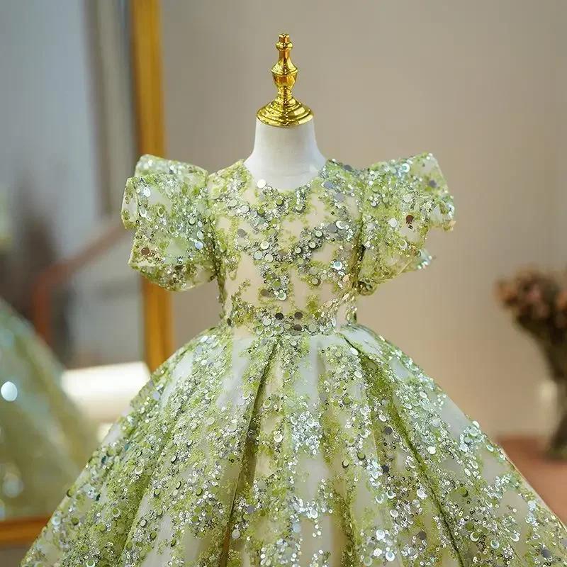 Robes de soirée pour enfants, robes de bal élégantes pour filles, manches à bulles, paillettes, robe