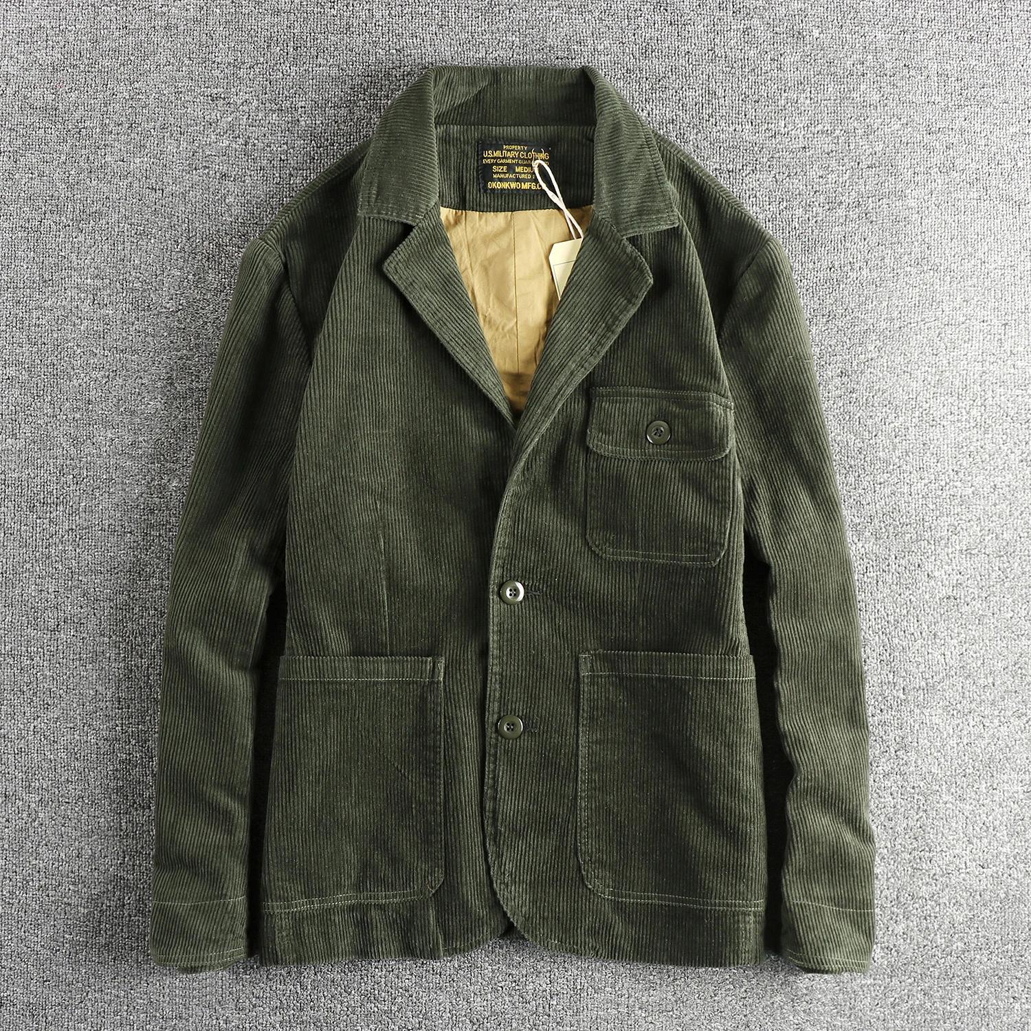 Rapingent-Costume décontracté en velours côtelé de coton lavé pour hommes, veste ample, mode vintage