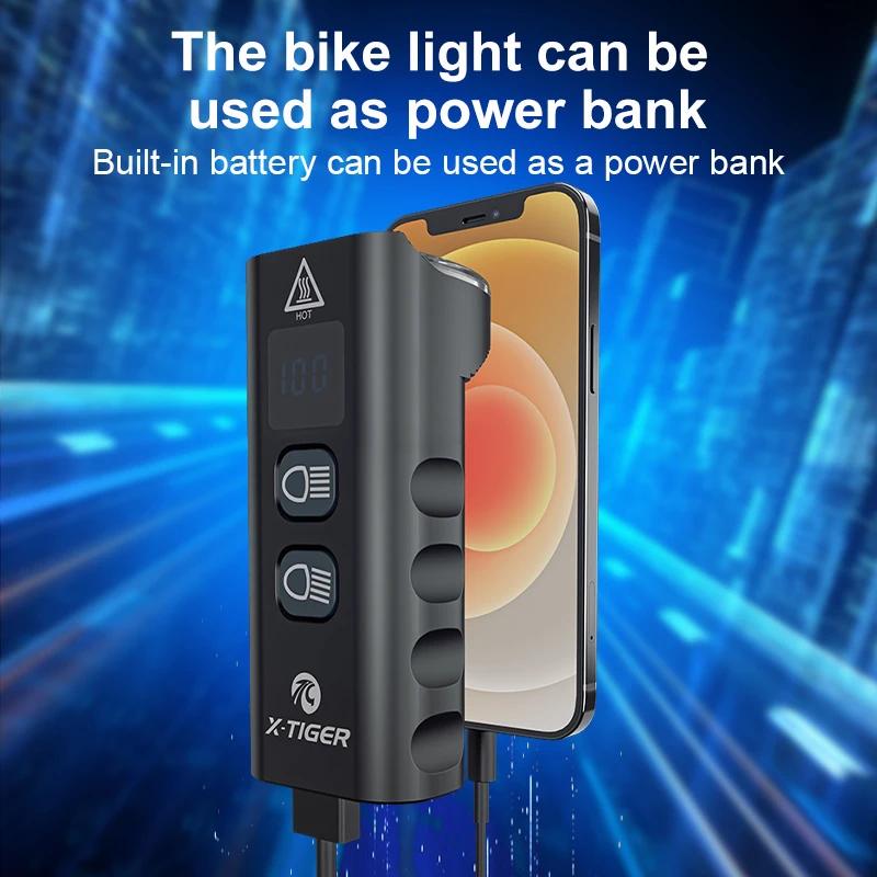 X-TIGER – lampe frontale de vélo, 6400mA, Rechargeable, 1600lm, lampe frontale de cyclisme, lampe de