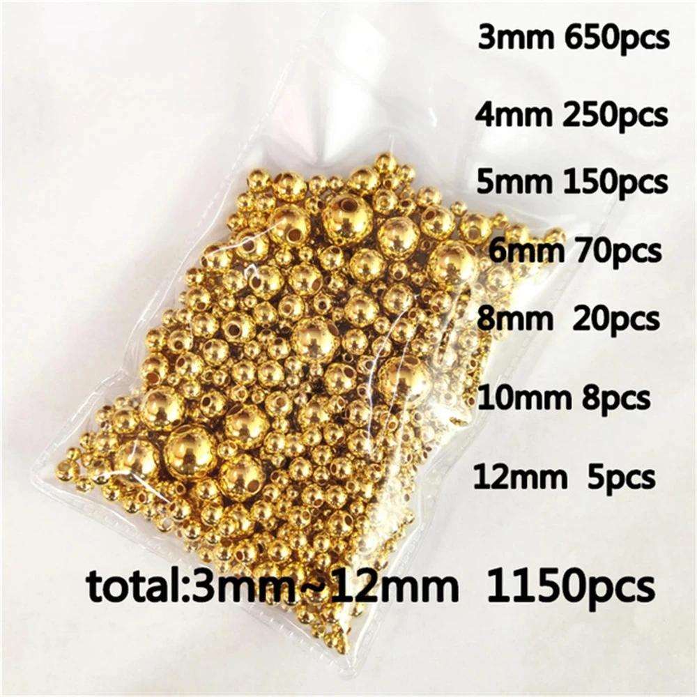 Perles d'imitation plaquées or/argent, 3mm-12mm, perles acryliques rondes espacées, perles dispersée