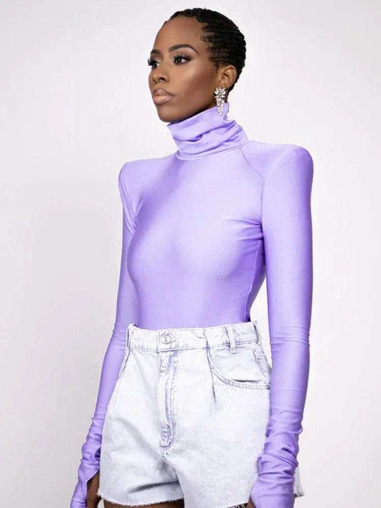 Body couleur unie col roulé Lingerie corps Sexy Feminino à manches longues Y2k hauts femmes une pièc