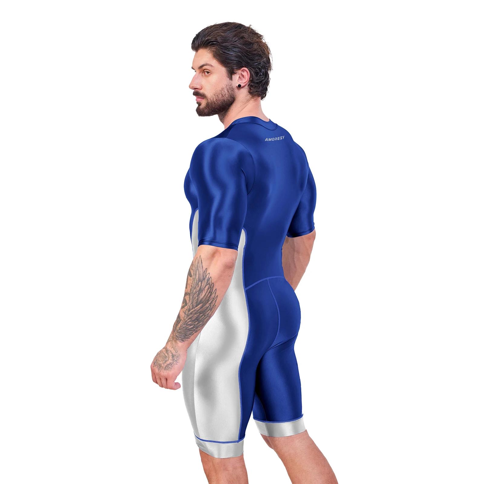 Body homme soie satin brillant AMORESY - Maillot de bain surf yoga vêtement sport recadré combinaison justaucorps