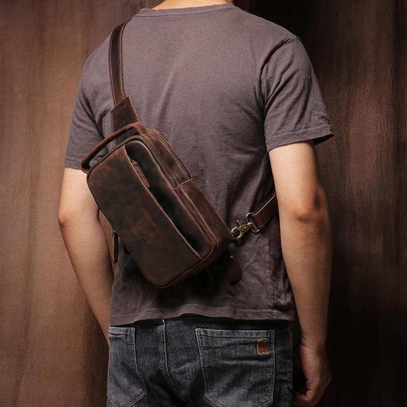 GURO-Sac à bandoulière en cuir véritable pour homme, sac de poitrine vintage, sac de voyage masculin