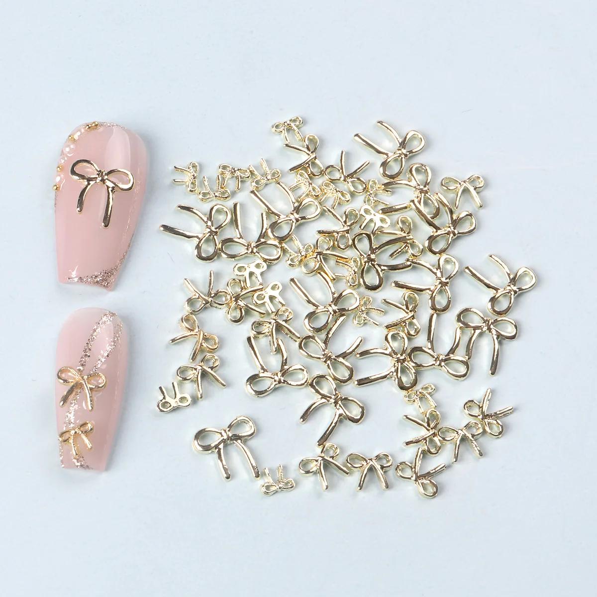 50 pièces mélange Multi taille 3D or nœud papillon breloques pour ongles en métal arc alliage Nail A