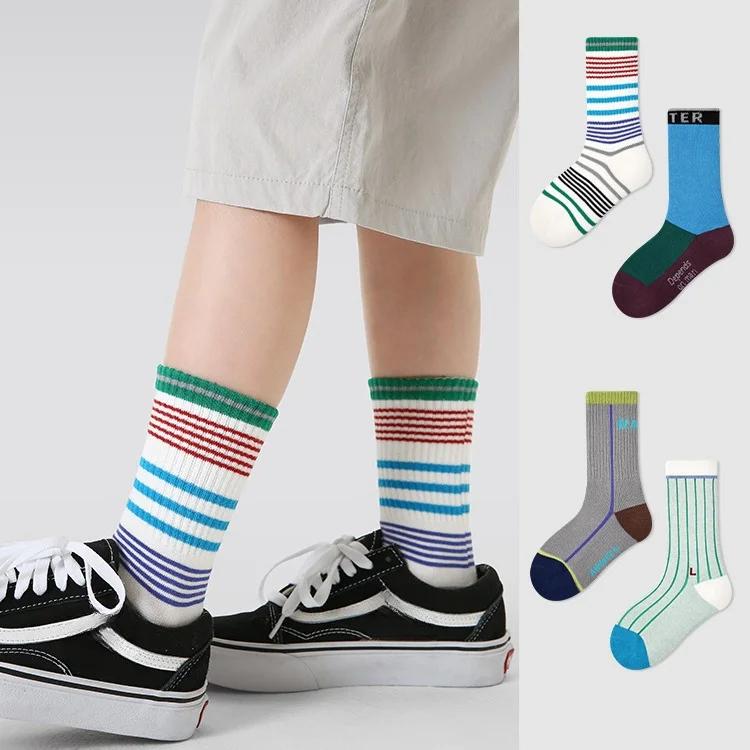 Chaussettes de dehors à Rayures en Coton pour Enfant, Garçon et Fille, 4 Paires, 3-12T, Nouvelle Col