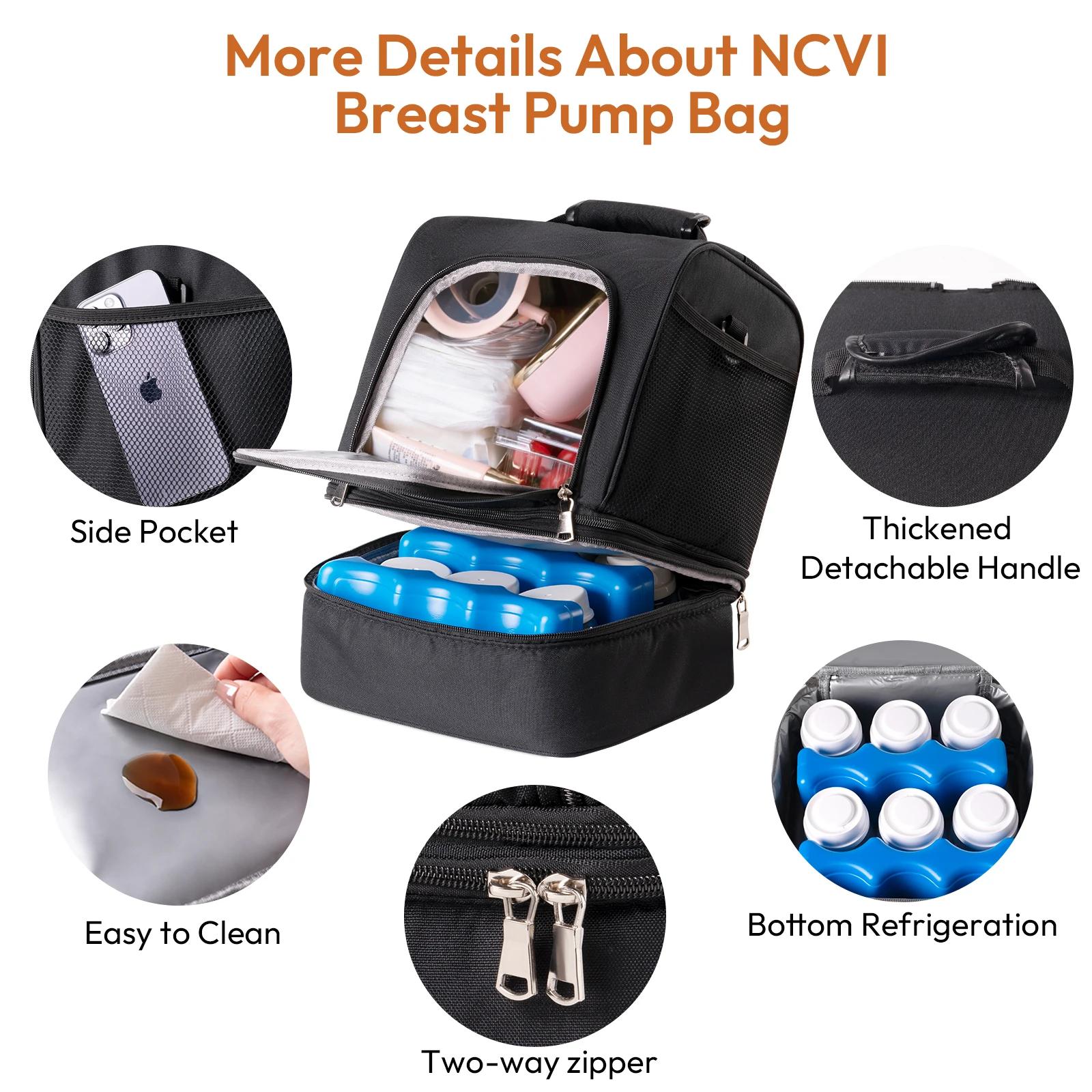 Sac à tire-lait noir NCVI, sac à lait maternel double couche séparable avec compartiment isotherme,