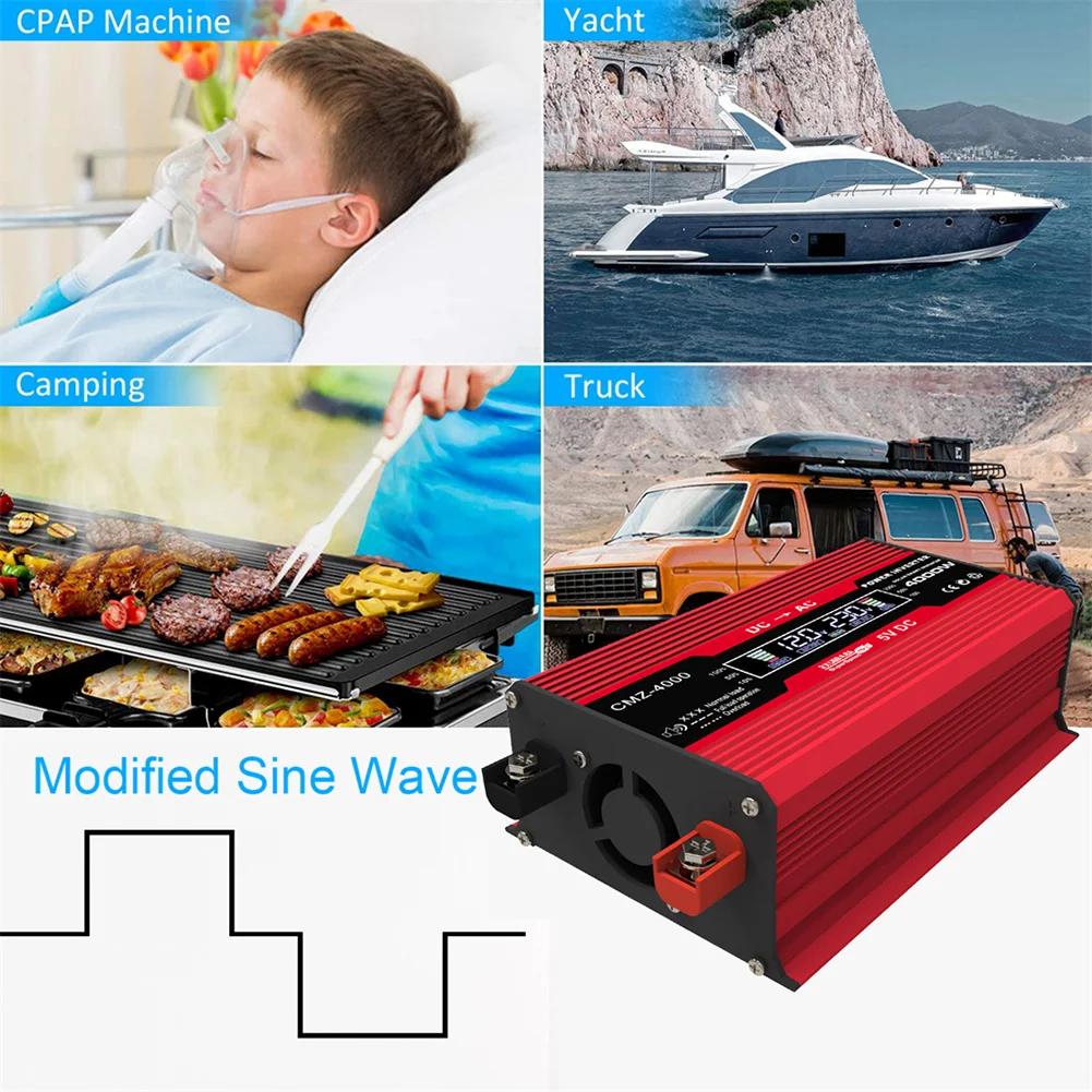 Onduleur à onde sinusoïdale modifié 4000W cc 12V à AC 110V/220V, affichage LCD, convertisseur de pui