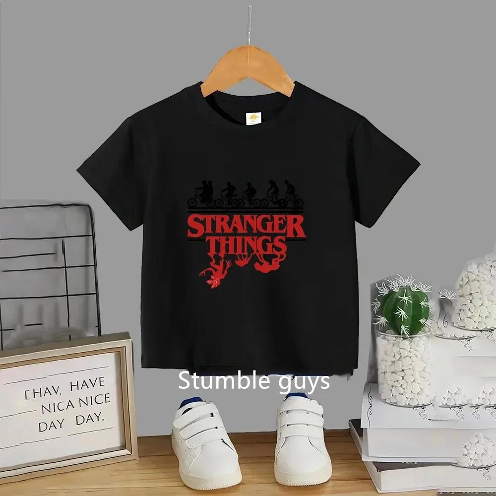T-shirt d'été pour enfants, motif dessin animé mignon, imprimé Stranger Things, vêtements pour garço
