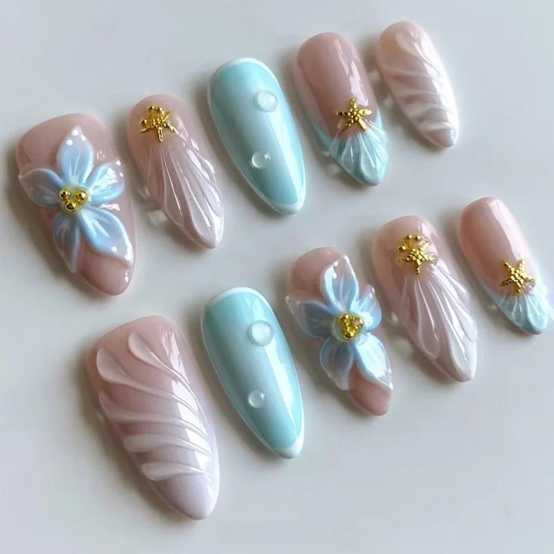 24 pièces 3D vert ondulation Design faux ongles oeil de chat français amande faux ongles conseils fe