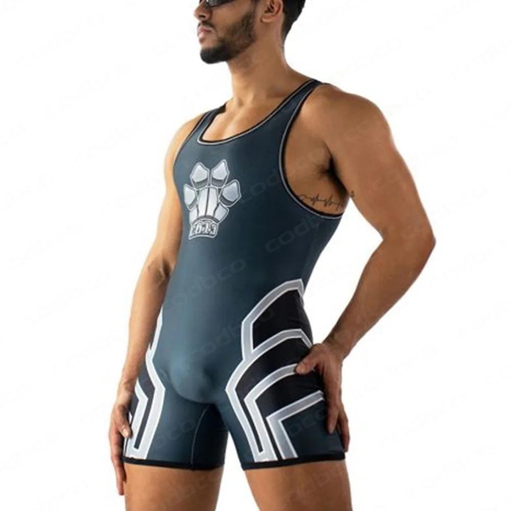 Combinaison Singlet de lutte pour hommes, une pièce, body sans manches, boxe, Lycra élastique, Triat