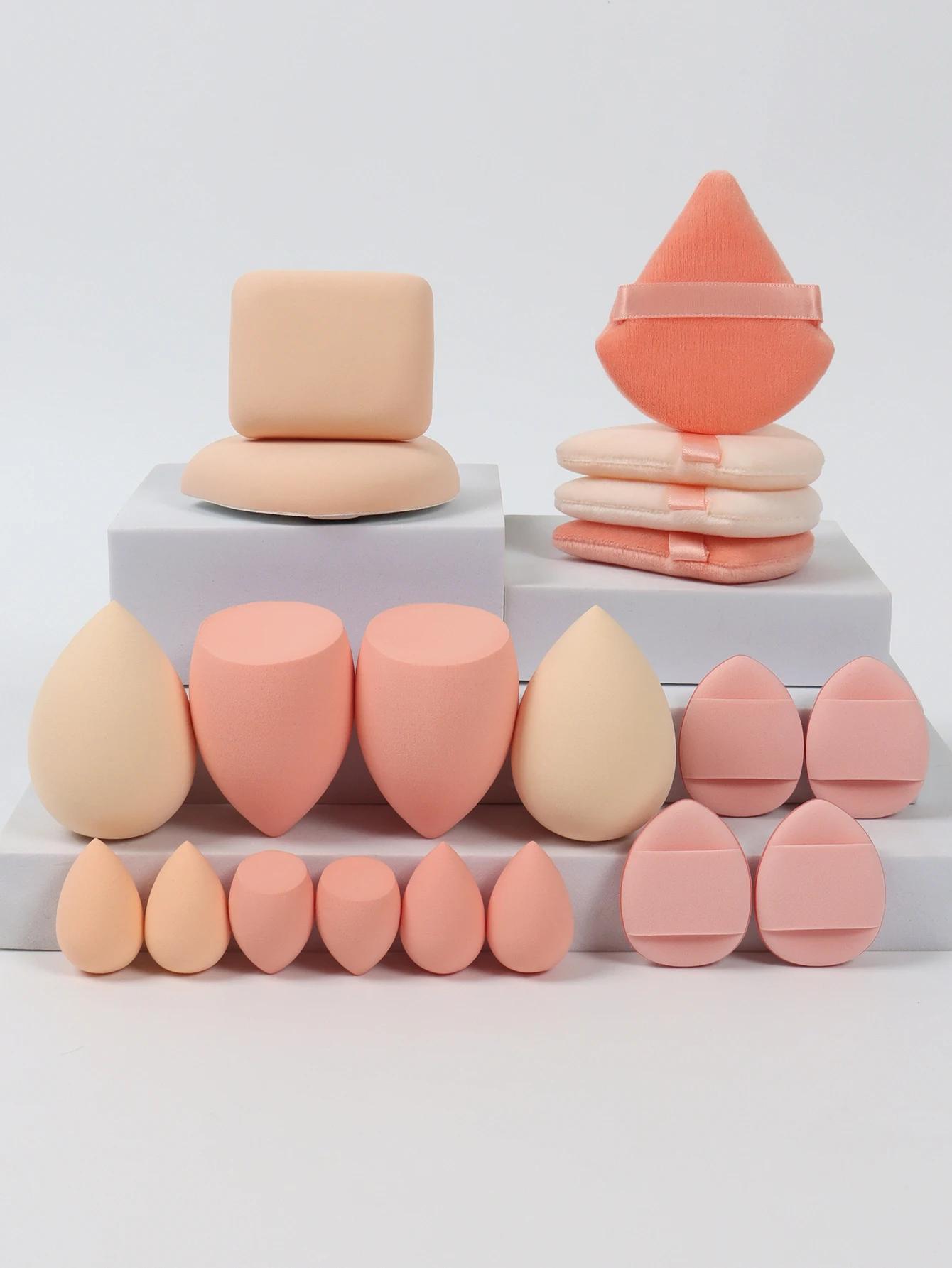 Ensemble d'éponges de maquillage et de bouffantes de maquillage roses, 20 pièces, adaptées à la crèm