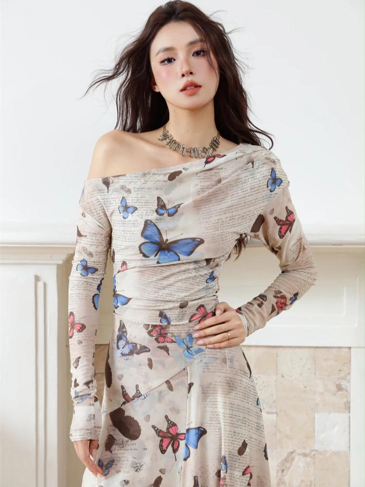 Contest ERART-Robe mi-longue en maille avec lettre papillon pour femme, imprimé Off The Initiated, m