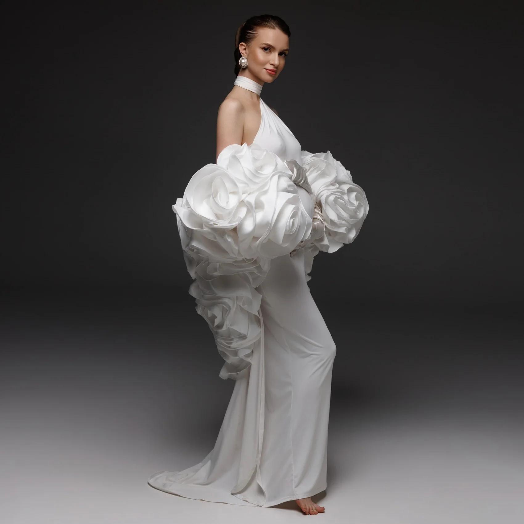 Robe de maternité élégante ivoire avec cape pour séance photo, col halter, 2 pièces, robe de materni