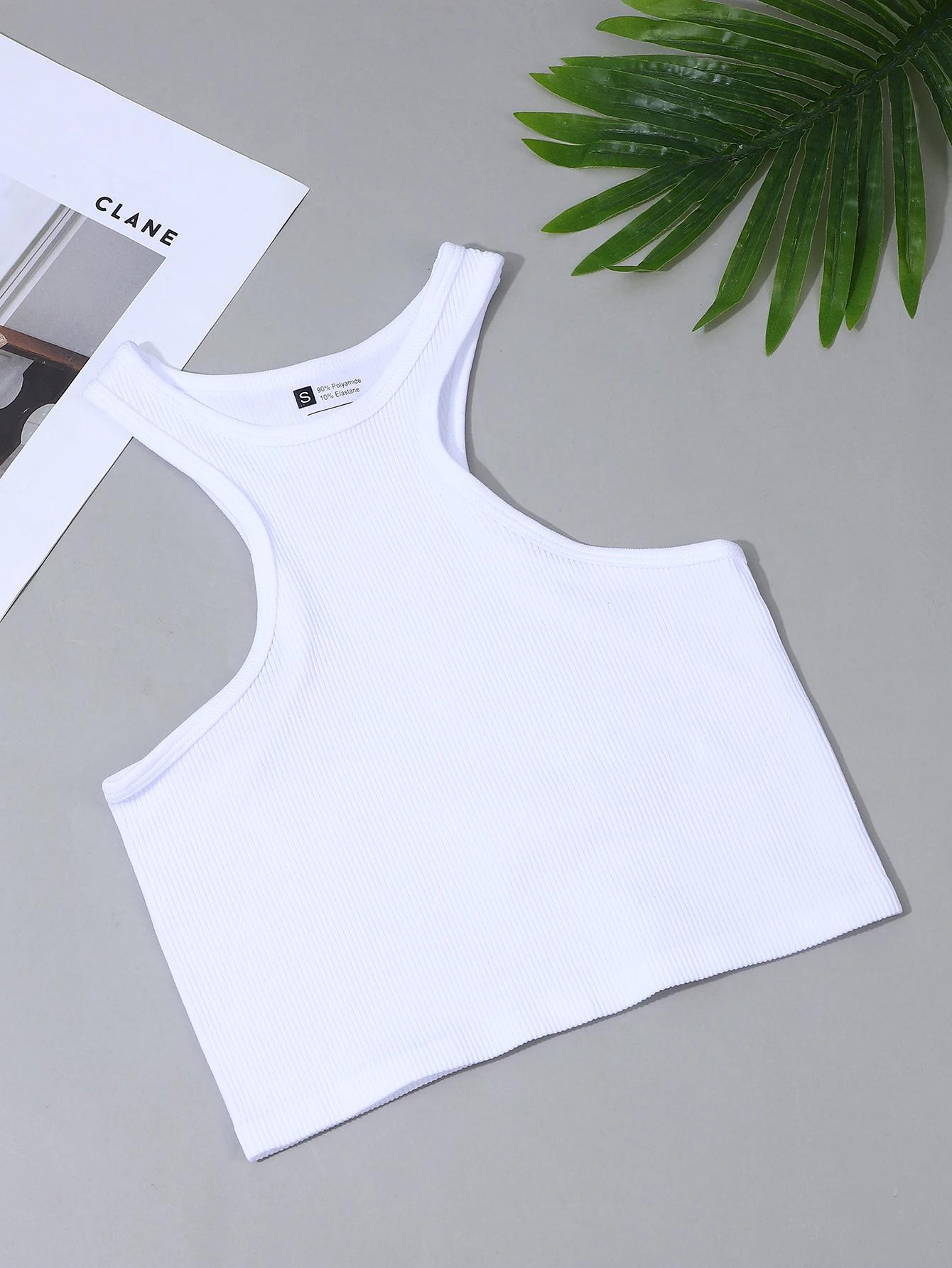 Gilet côtelé de yoga tricoté sans couture, haute élasticité, dos de travail, sans manches, sexy, col