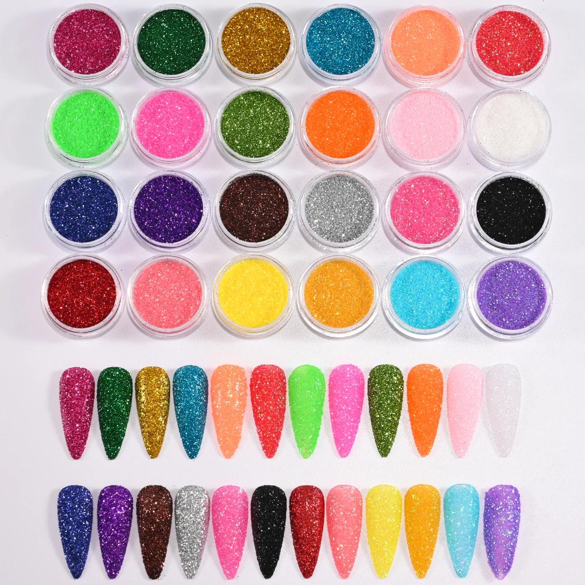 24 pièces/ensemble brillant holographique sucre fin poudre à ongles diamant Chrome Pigment poussière