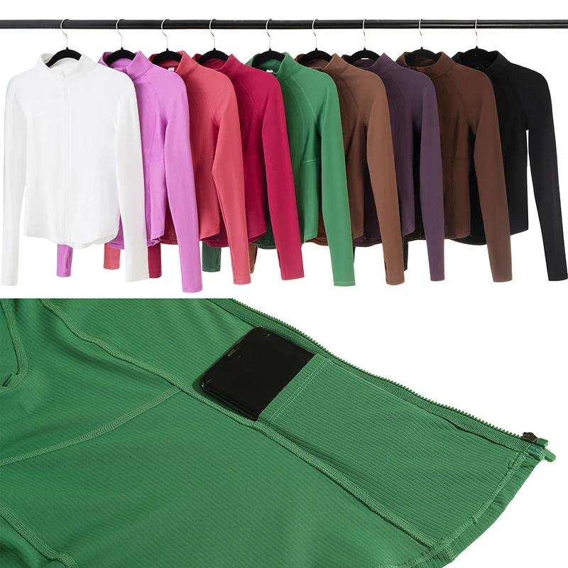 Ensemble yoga 3 pièces femme couleur unie côtelé - Combinaison manches longues respirante pour gymnastique et running