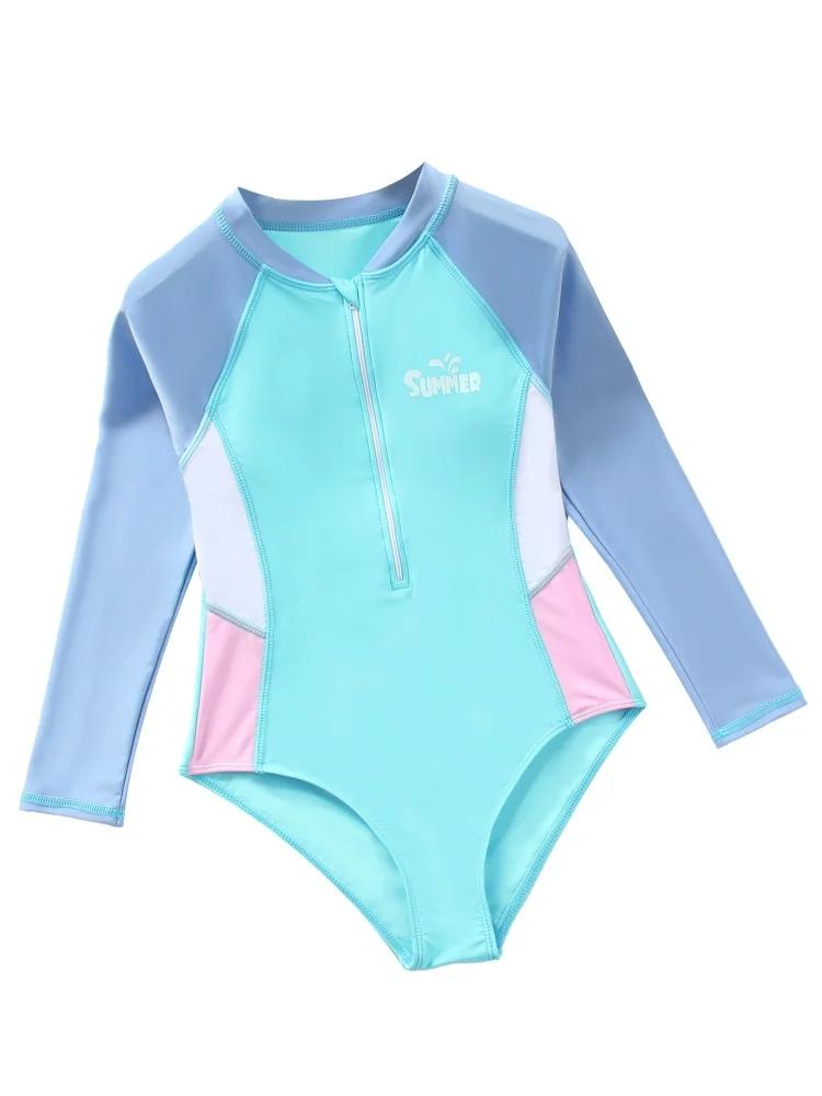 Maillot de bain une pièce pour filles, nouvelle collection 2026, manches longues, couleur unie, comb