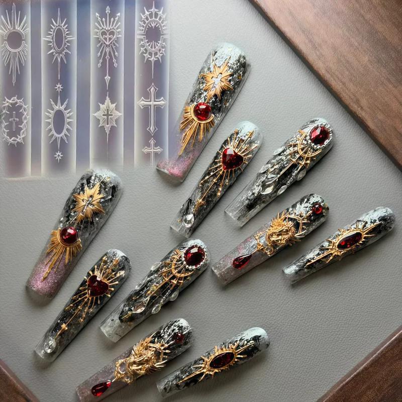 Moule à ongles en silicone transparent, motif tête de cheval licorne du Nouvel An, croix lumineuse s