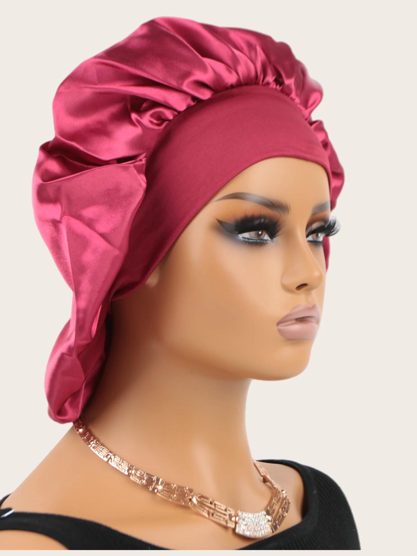 Bonnet de nuit unisexe en Satin soyeux, bandeau élastique, Extra Large, avec bande élastique de qual