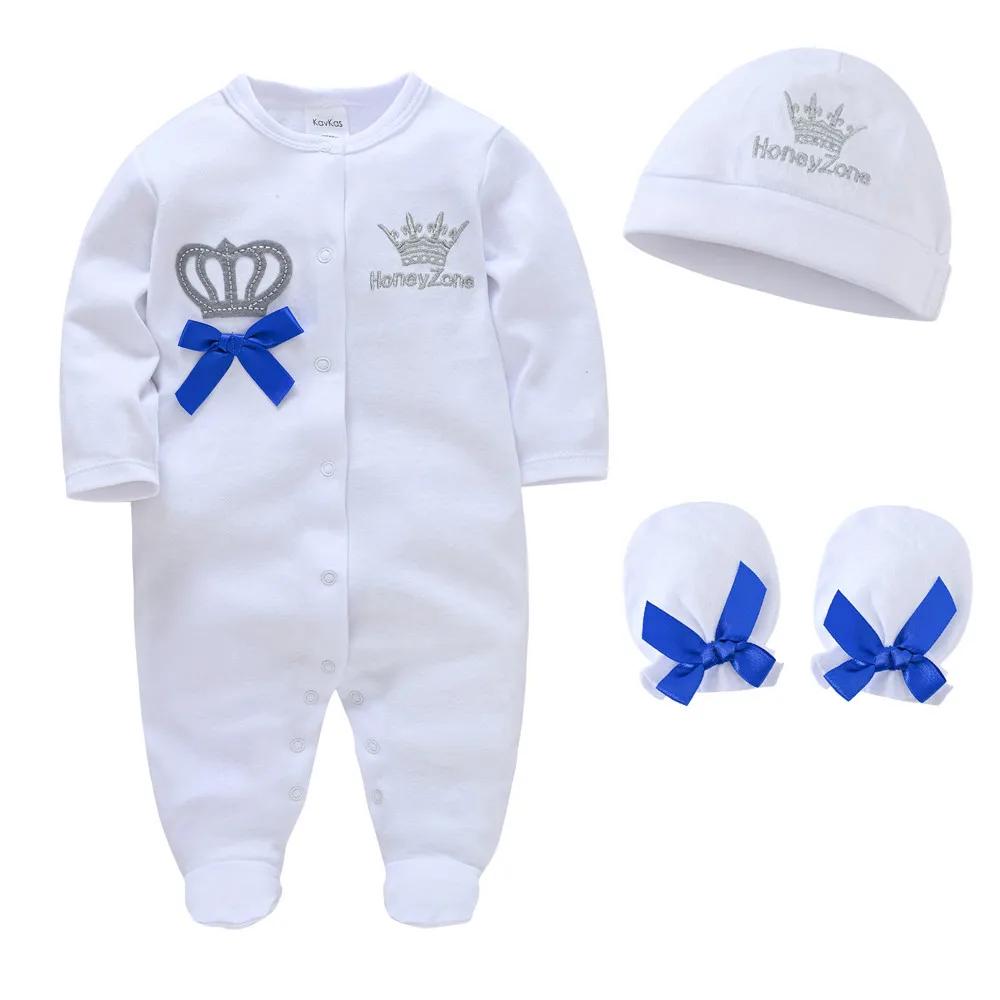Nouveau-né bébé garçons barboteuse couronne royale Prince 100% coton ensemble de vêtements avec casq