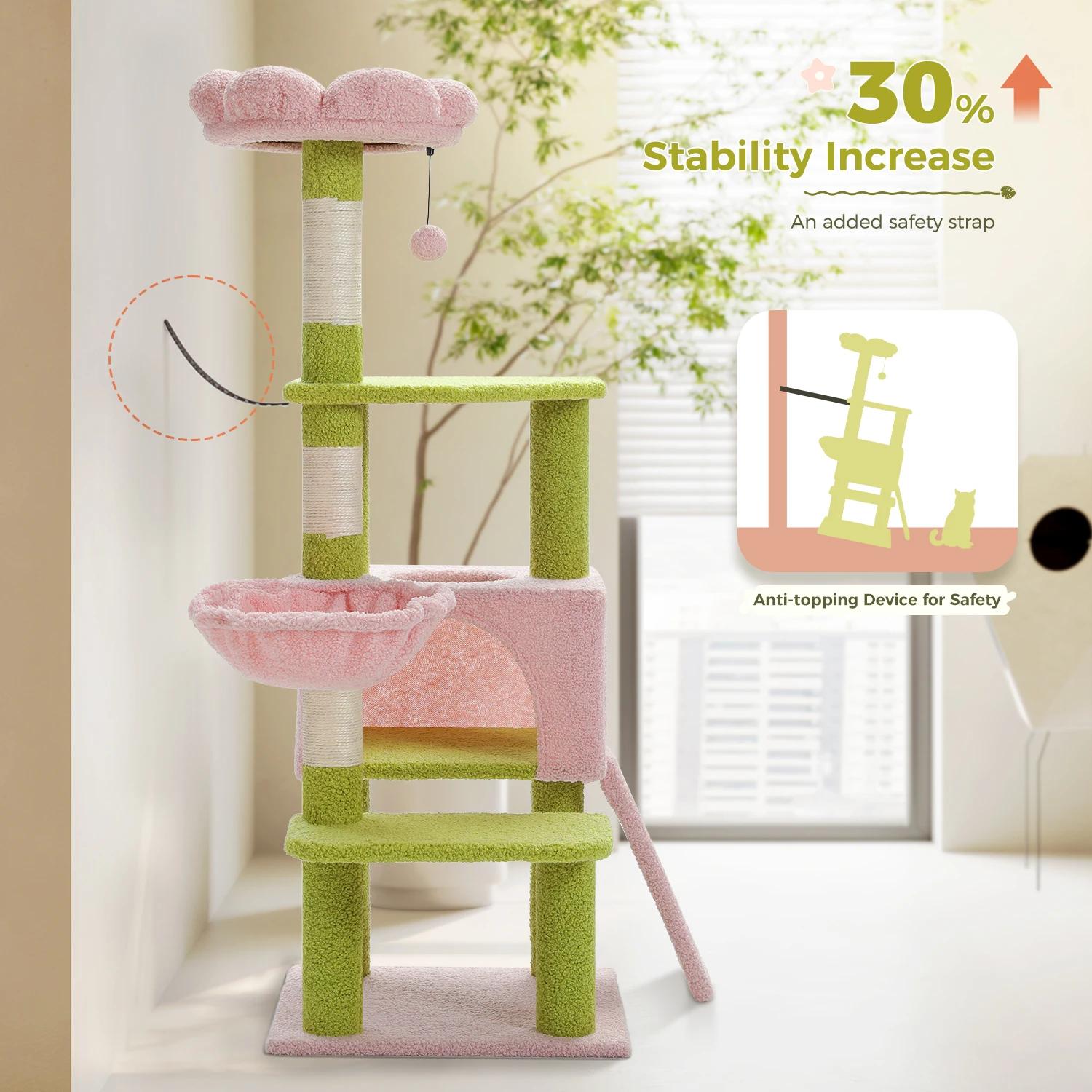 Tour d'arbre à chat à plusieurs niveaux avec poteaux à gratter recouverts de sisal, condo mignon pou