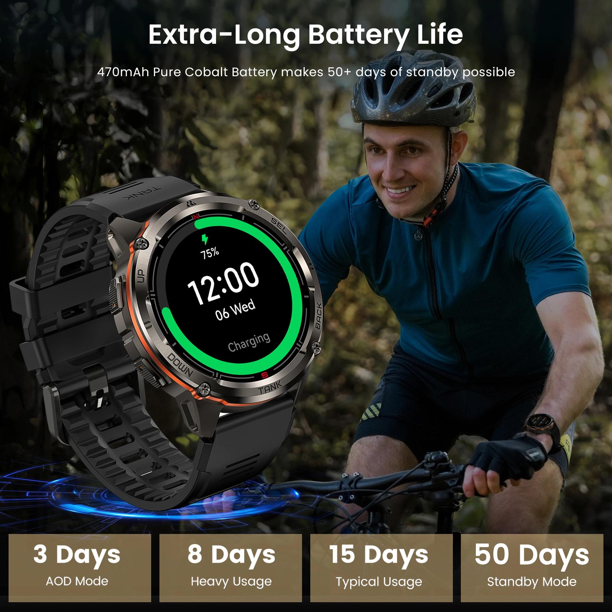 KOSPET TANK T3 Ultra 2 GPS montre intelligente robuste hommes boussole altimètre barométrique 470mAh