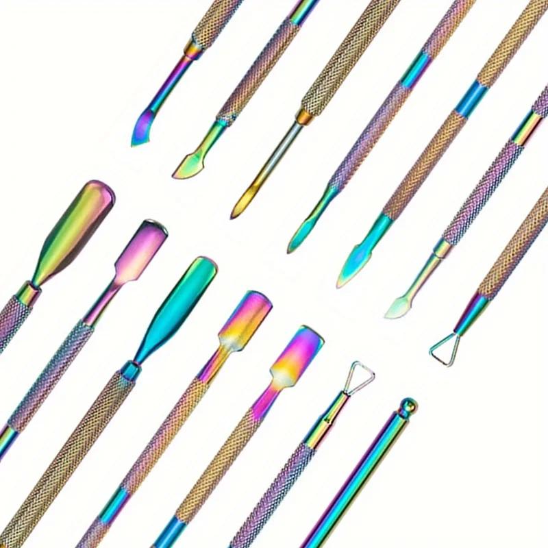 Poussoir à cuticules multicolore à Double extrémité en acier inoxydable, dissolvant de peau morte po
