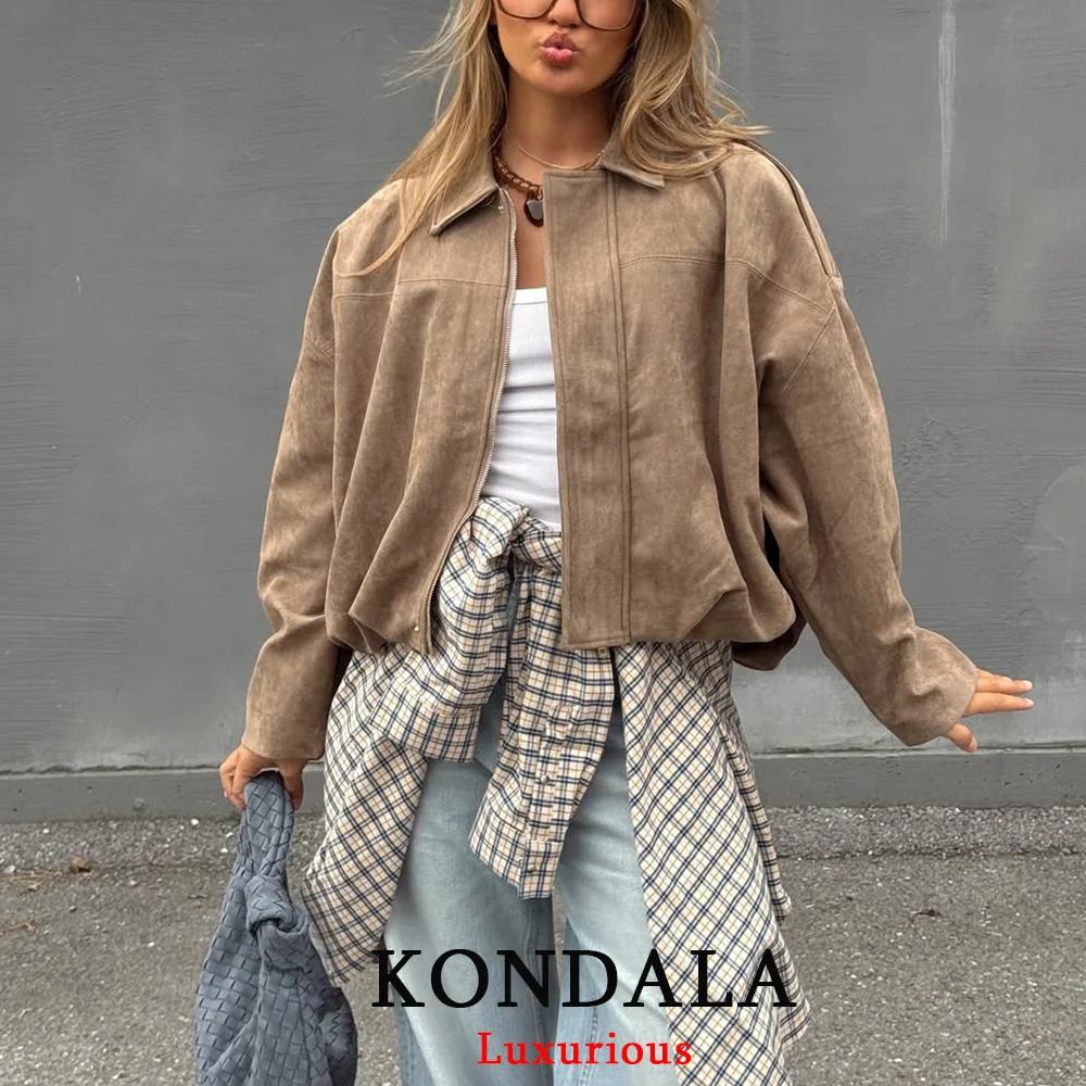 KONDALA décontracté Chic kaki daim Bomber vestes femmes fermeture éclair manches longues surdimensio