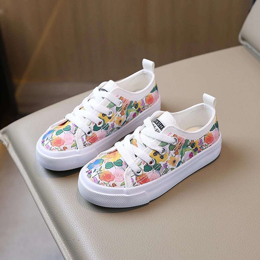 COMFY KIDS – chaussures basses en toile pour filles de 3 à 12 ans, imprimé Floral, Style frais, tiss