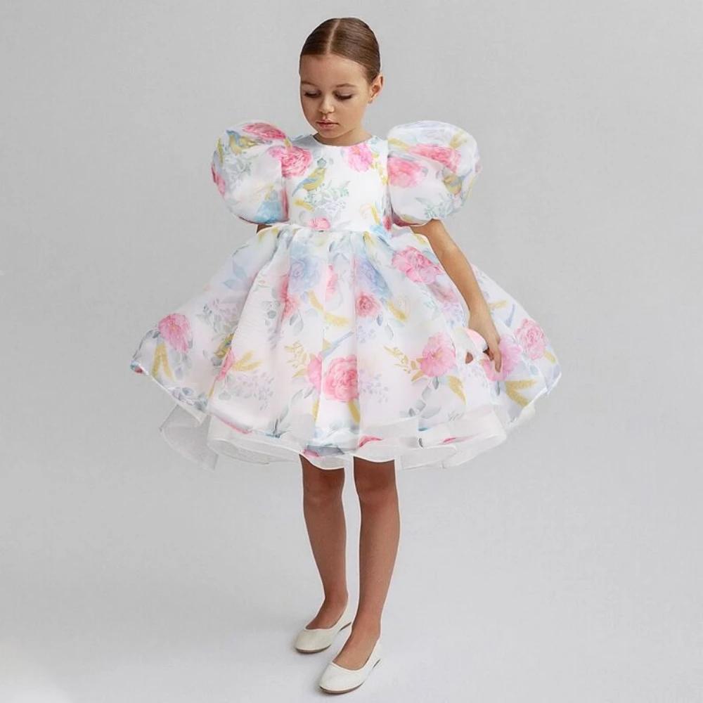 Robes de soirée pour filles, imprimé floral, à la mode, Costume de noël, blanc, robe de bal de princ