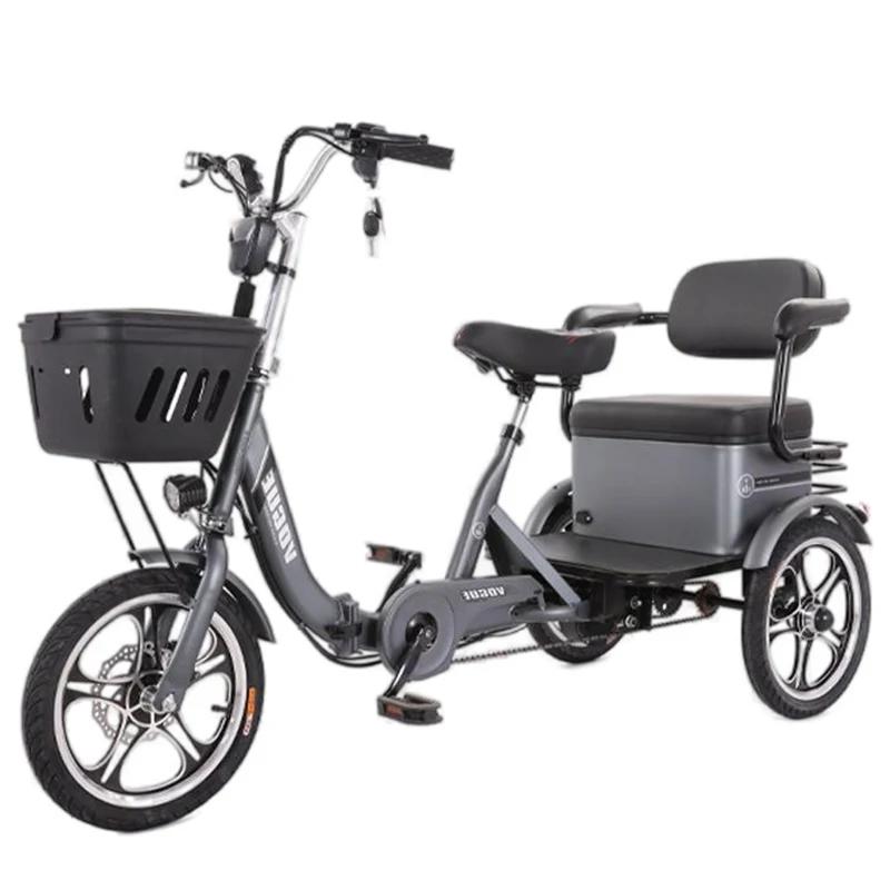 Tricycle électrique avec siège passager pour adulte, 3 roues, 400W, 2 places, vélo électrique pliant