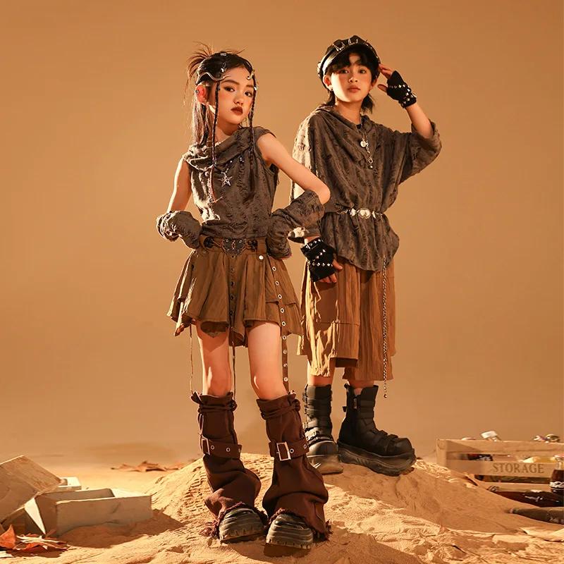 Ensemble t-shirt et jupe déchirés gothiques pour enfants, Streetwear pour adolescents, Wasteland Pun