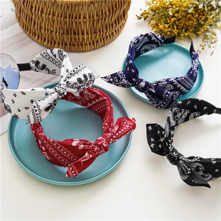 Bandeau de sauna Paisley Bandana pour femmes, nœud noué haut, bandeaux d'oreille de lapin mignons, t