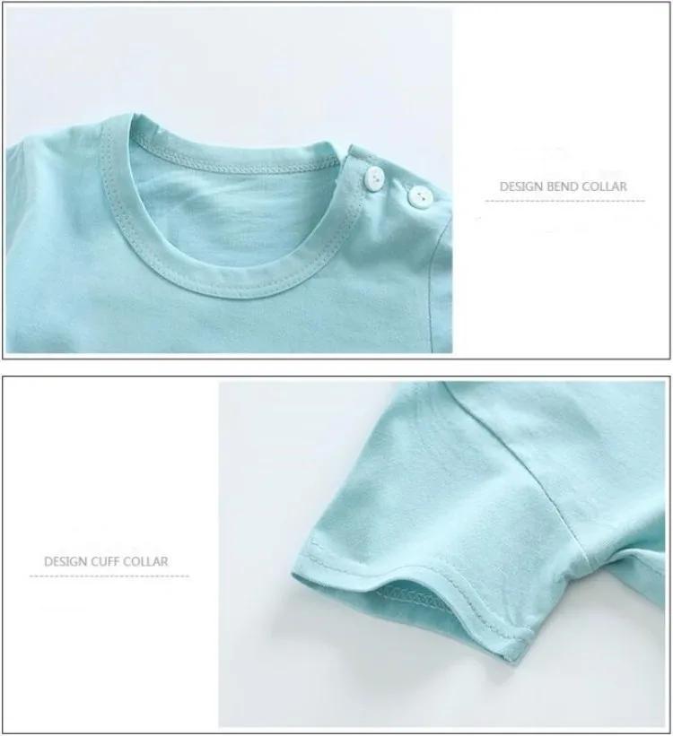 Ensemble de survêtement 2 pièces en coton t-shirts + shorts pour enfants, costume d'été imprimé dino