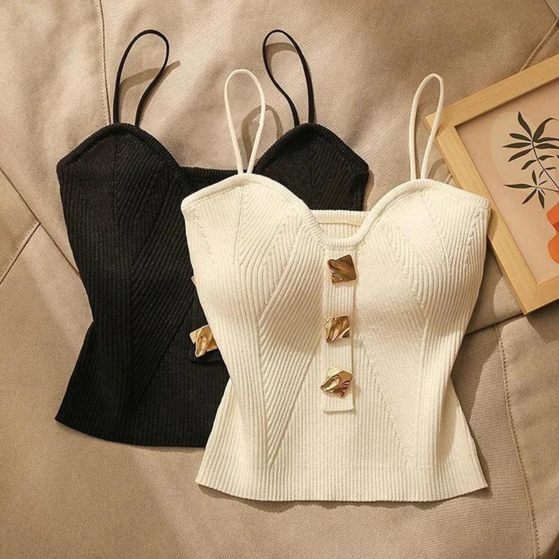Été croix tricot jarretelle femmes Style français Sexy beauté Camisole coupe ajustée sans manches T-