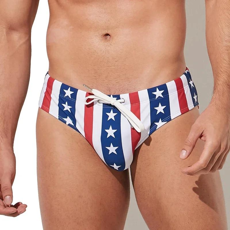 Maillot de bain push up homme bikini bref - Shorts surf plage sexy drapeau américain imprimé