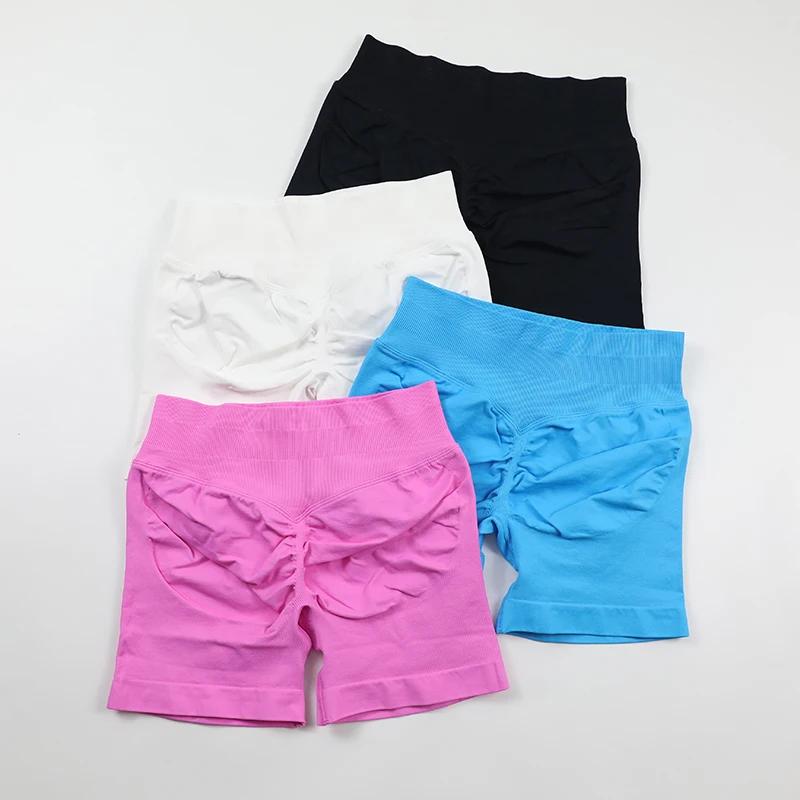 Short de Yoga Sexy sans Logo, dos en V, bande de taille basse côtelée, sans couture, froissé, pour e