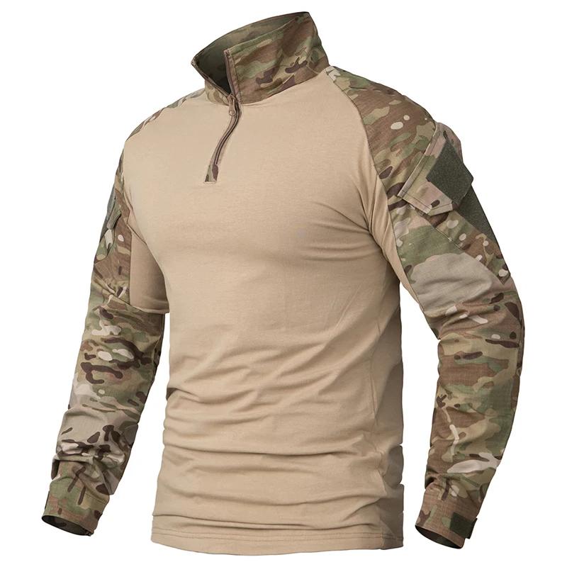 Chemise tactique de Camouflage pour hommes, t-shirt de Combat à manches longues avec fermeture éclai
