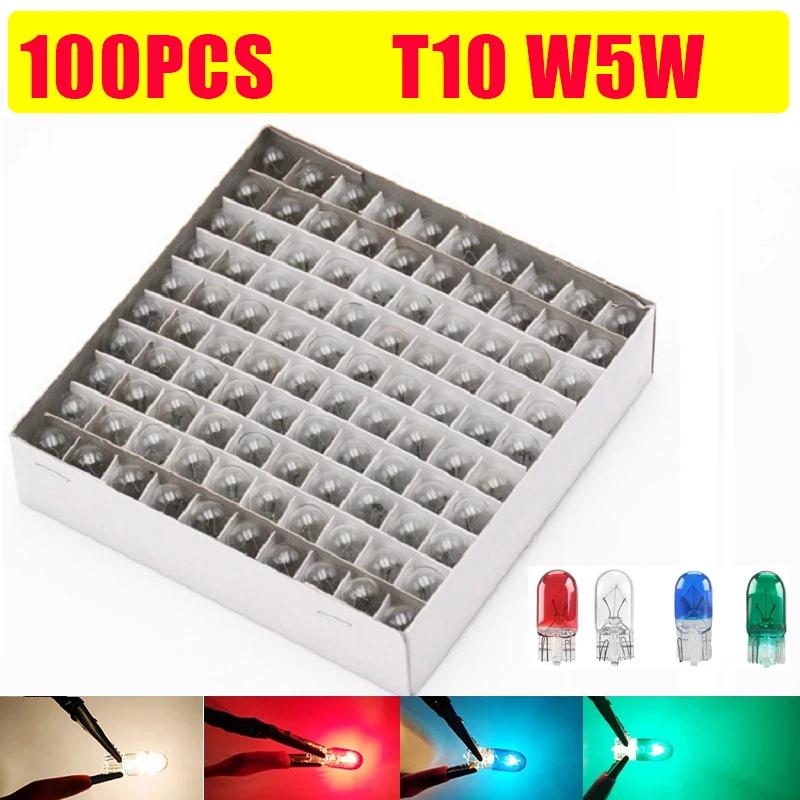 100 ampoules de voiture à filament unique T10 W5W 501 194, blanches, claires, en verre, 12V 5W W2.1x